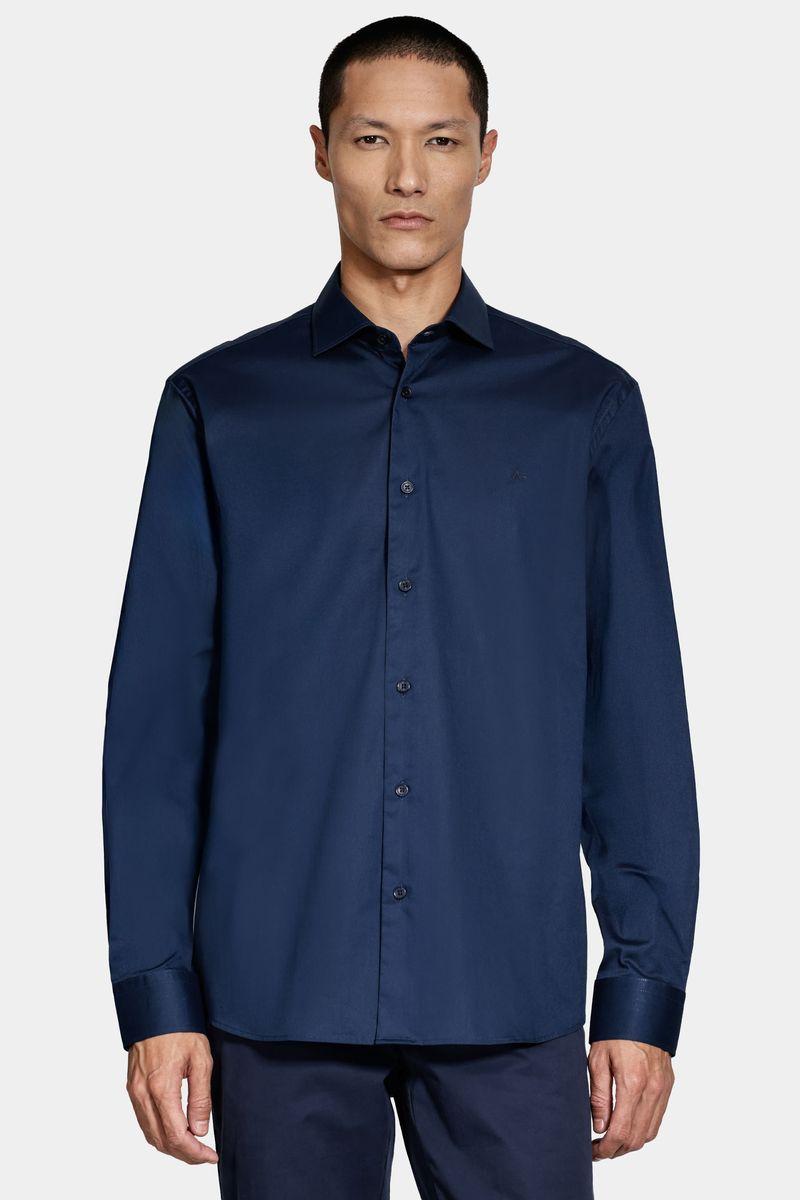 Camisa Aramis Slim Tricoline Algodão Manga Longa Marinho - 1