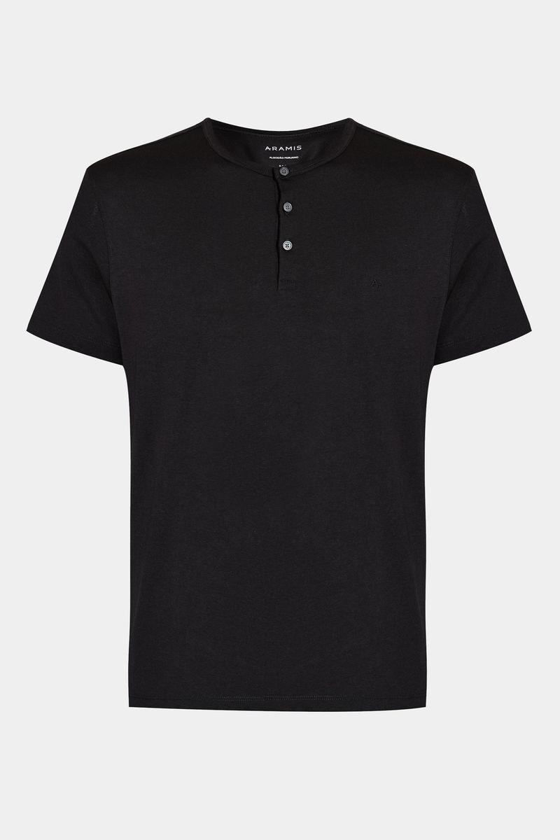 Camiseta Aramis Manga Curta Jersey Henley Preto - 4