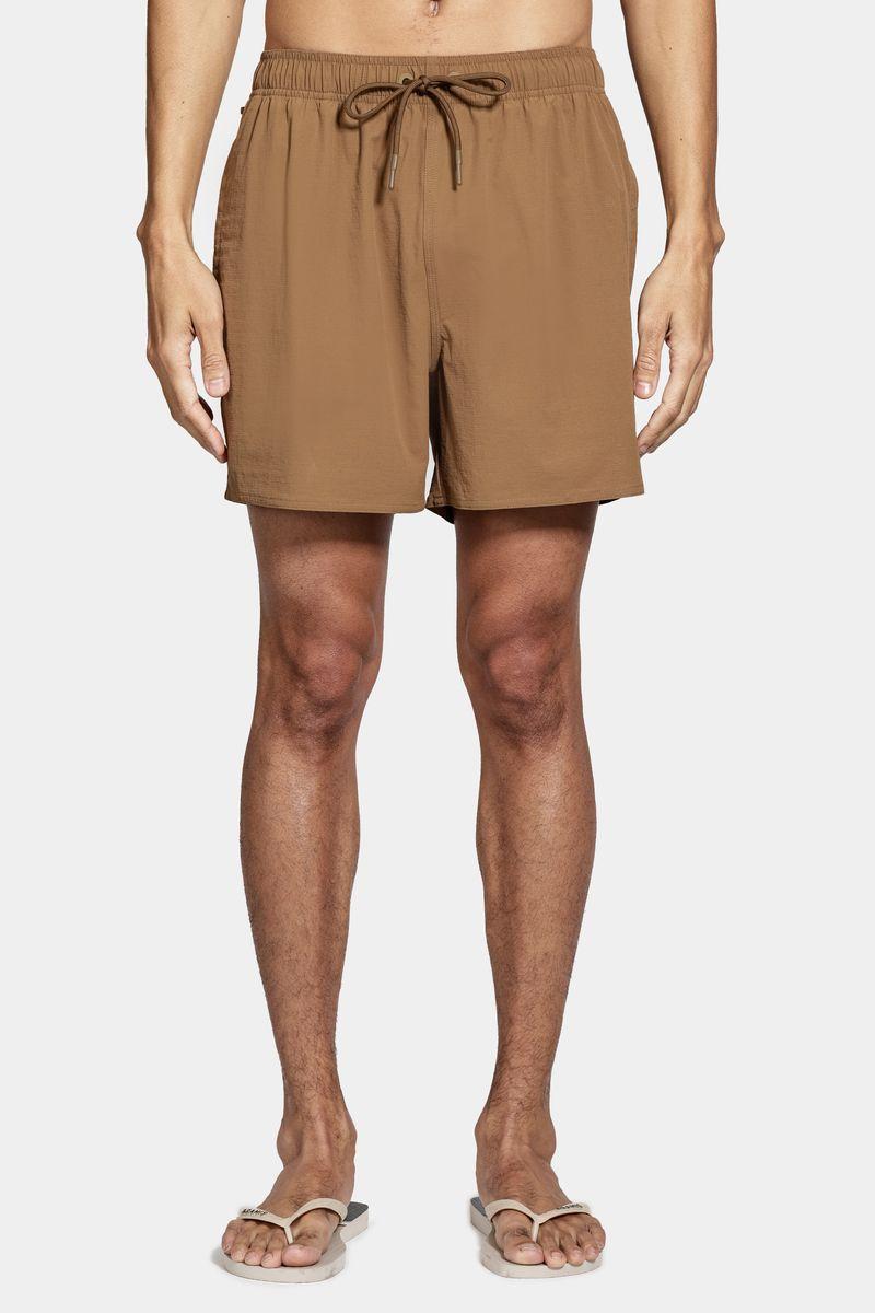 Shorts Aramis de Elástico Liso Maquinetado Cáqui - 5