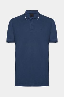 Polo Aramis Manga Curta Piquet Duplo Azul Neblina