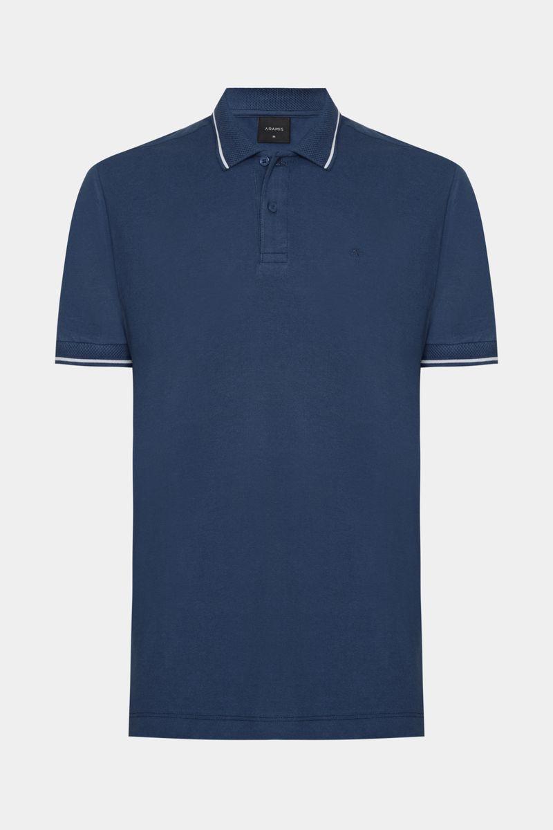 Polo Aramis Manga Curta Piquet Duplo Azul Neblina - 1