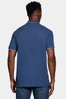 Polo Aramis Manga Curta Piquet Duplo Azul Neblina - 4