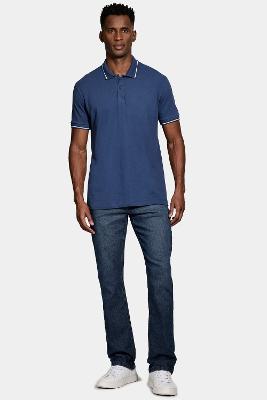 Polo Aramis Manga Curta Piquet Duplo Azul Neblina