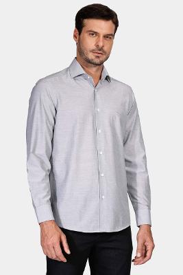 Camisa Regular Social Tricoline Falso Liso Cinza