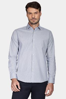 Camisa Aramis Slim Micro Xadrez Branco Com Azul