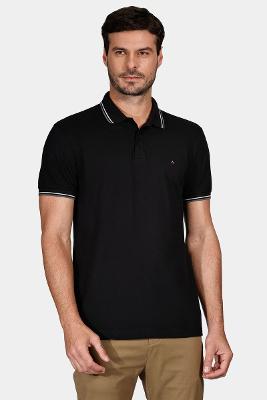 Polo Aramis Manga Curta Gola 2 Frisos New Preto