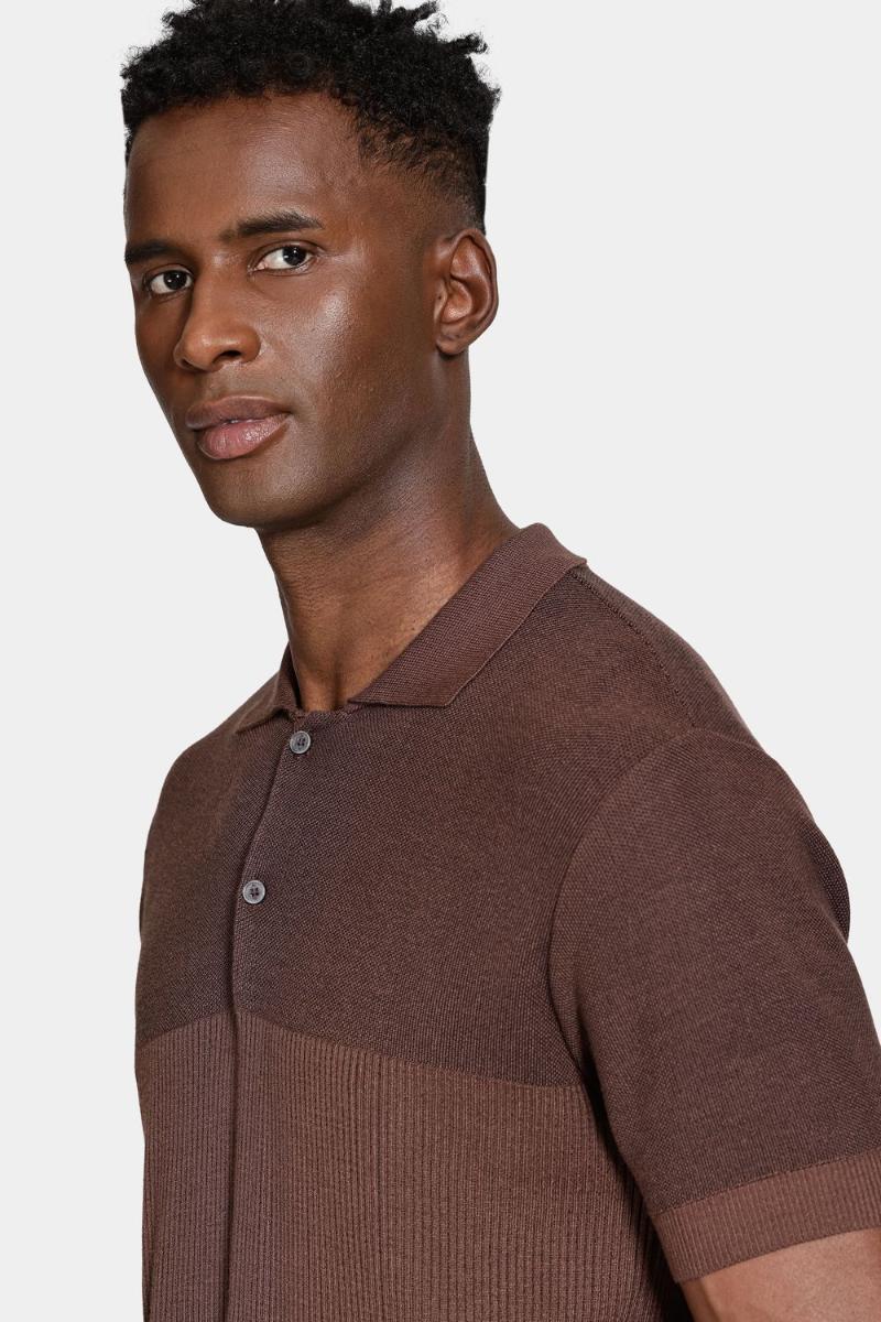 Polo Aramis Tricot Mc Mix Jacquard Cafe - 4