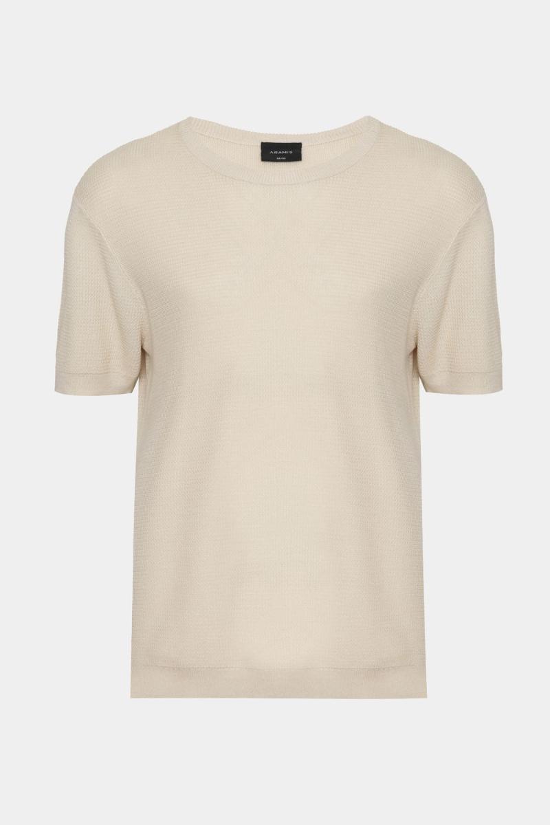 Tricot Aramis Manga Curta Jacquard Areia - 1