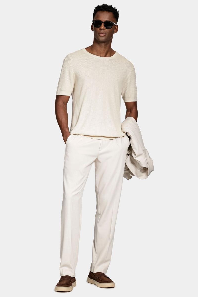 Tricot Aramis Manga Curta Jacquard Areia - 3