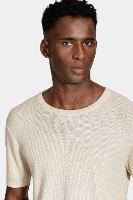 Tricot Aramis Manga Curta Jacquard Areia