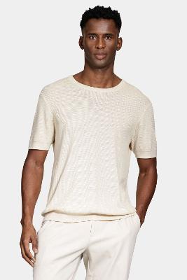 Tricot Aramis Manga Curta Jacquard Areia