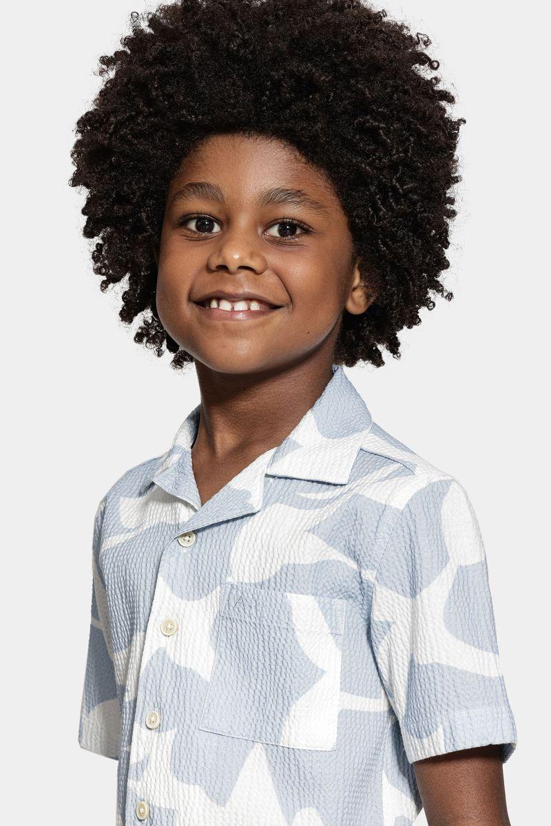 Camisa Aramis Infantil Regular Manga Curta  Azul e Branco - 3