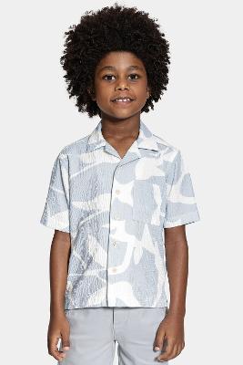 Camisa Aramis Infantil Regular Manga Curta  Azul e Branco