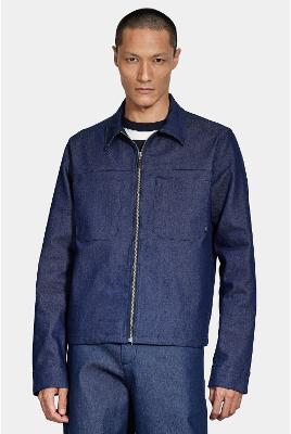 Jaqueta Jeans Aramis Com Zíper e Bolsos Azul Escuro