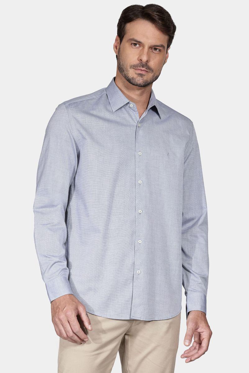 Camisa Manga Longa Cosmo Regular Algodão Egípcio Fil a Fil Barolo Azul Médio - 1
