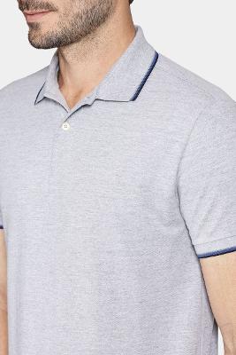 Polo Aramis Básica 4 Frisos Cinza Mescla Com Navy