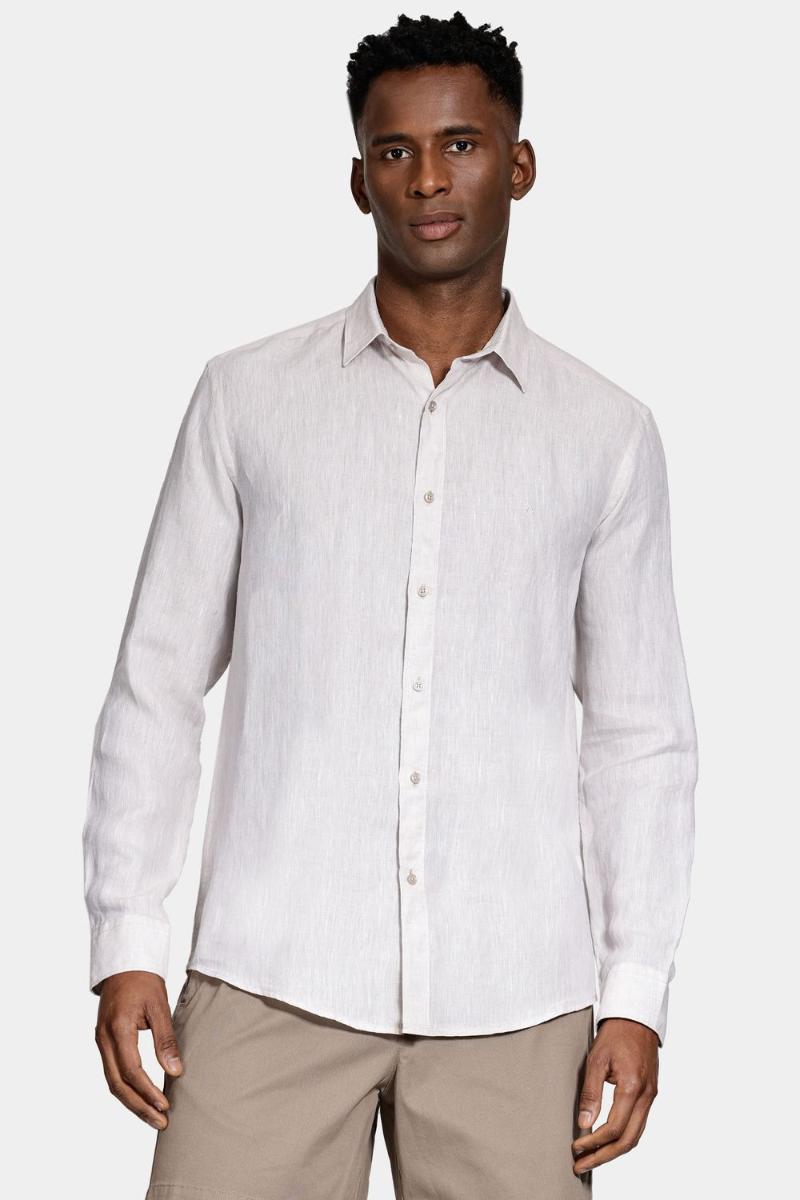 Camisa Aramis Manga Longa Slim Linho Irlandês Cáqui - 1