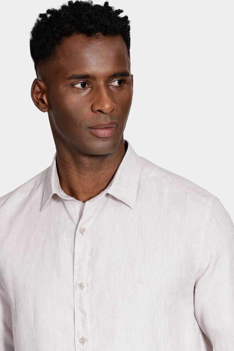 Camisa Aramis Manga Longa Slim Linho Irlandês Cáqui - 3