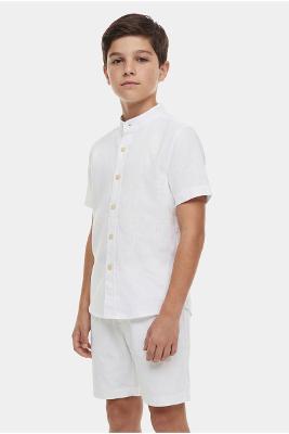 Camisa Aramis Algodão Manga Curta Gola Padre Branco