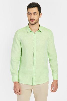 Camisa Aramis Manga Longa Slim Linho Irlandês Verde Pistache