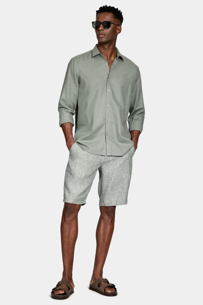 Bermuda Aramis  Linho Bolso Faca Verde Militar - 3