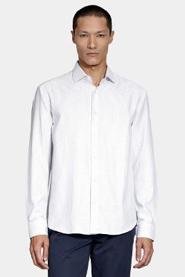Camisa Aramis Manga Longa Slim Xadrez Branco Com Azul