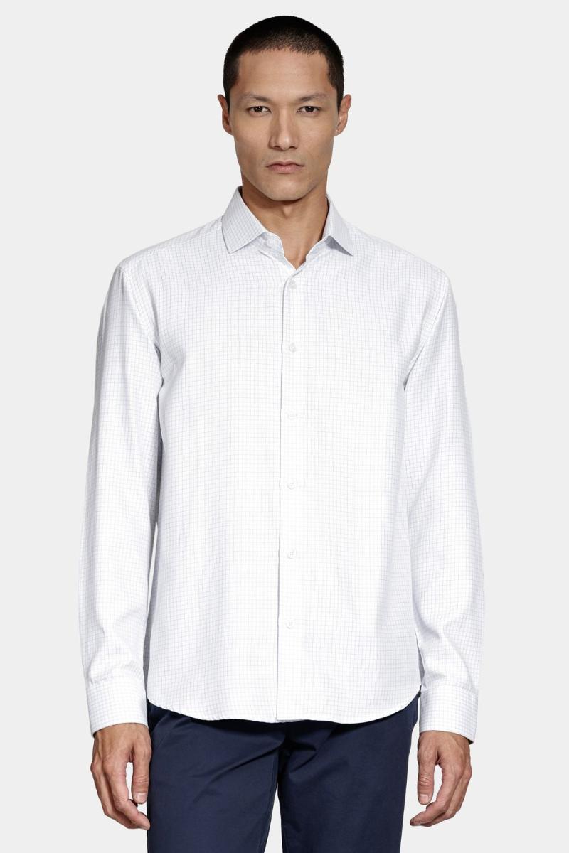 Camisa Aramis Manga Longa Slim Xadrez Branco Com Azul - 1