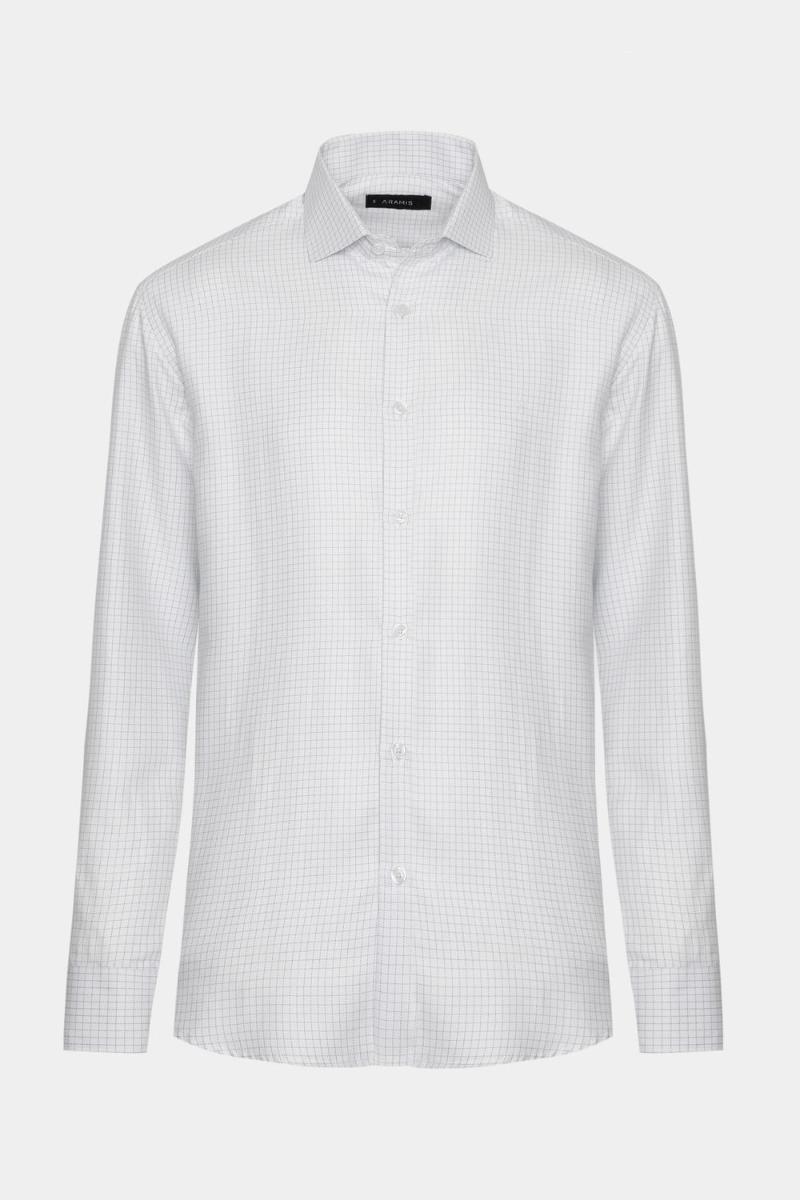 Camisa Aramis Manga Longa Slim Xadrez Branco Com Azul - 5