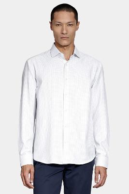 Camisa Aramis Manga Longa Slim Xadrez Branco Com Azul