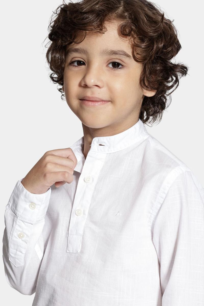 Camisa Aramis Manga Longa Infantil Bata Flamê Branco - 3