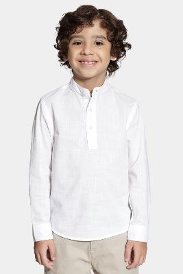 Camisa Aramis Manga Longa Infantil Bata Flamê Branco