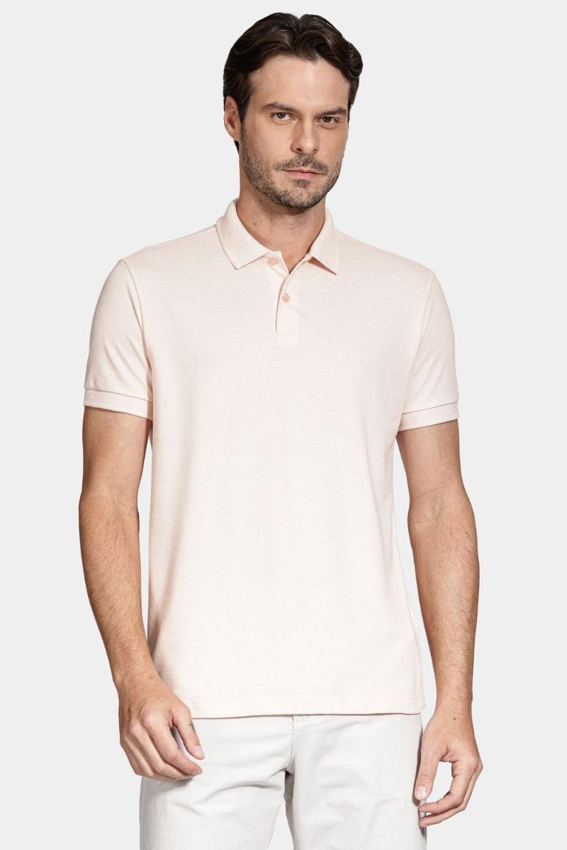 Polo Aramis Manga Curta Algodão Com Linho Salmao - 1