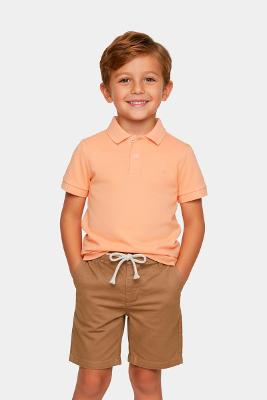 Polo Aramis Manga Curta Infantil Piquet Salmao