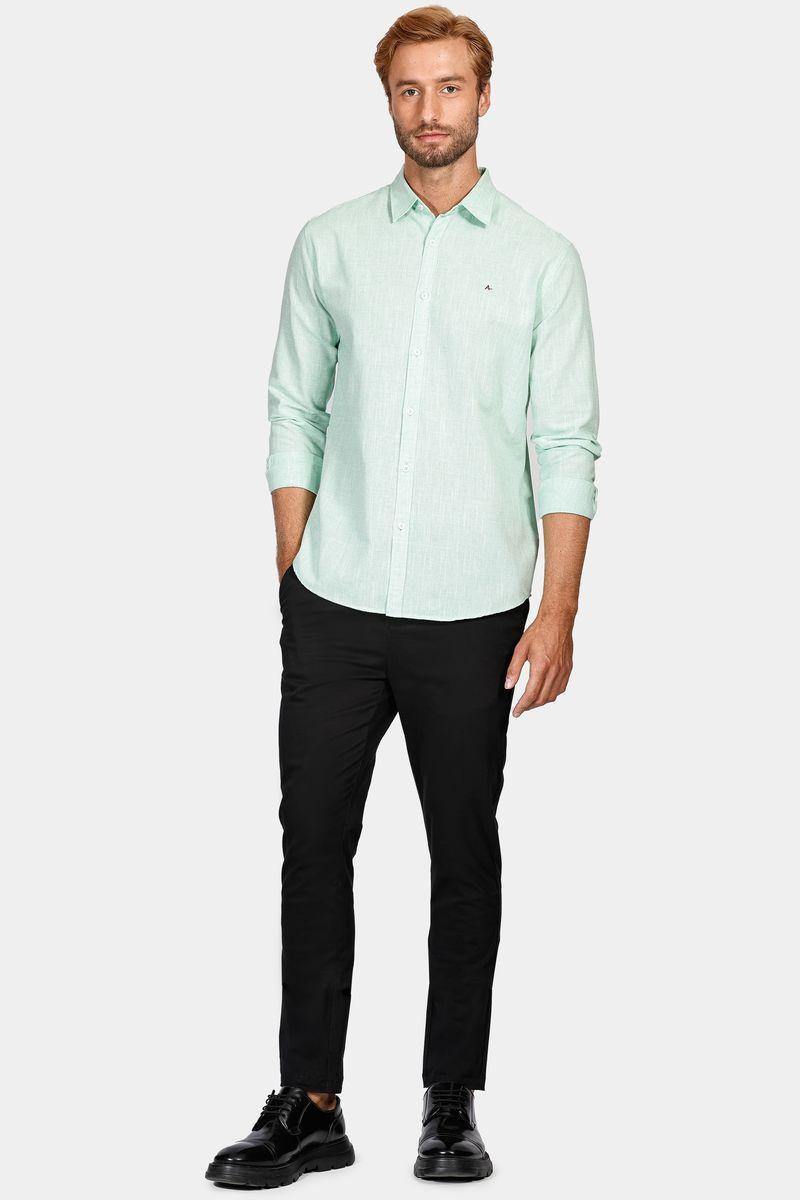 Camisa Slim de Algodão e Linho Verde Claro - 2