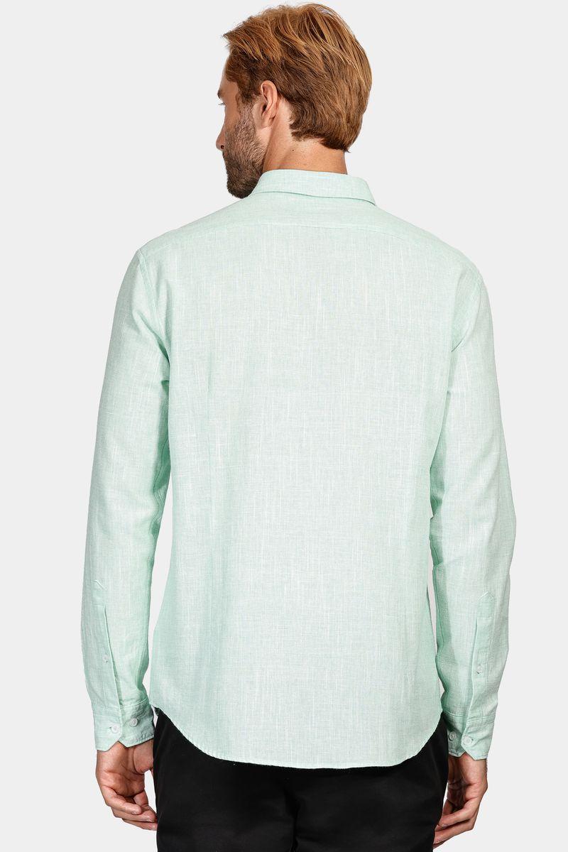Camisa Slim de Algodão e Linho Verde Claro - 4