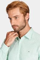 Camisa Slim de Algodão e Linho Verde Claro - 3
