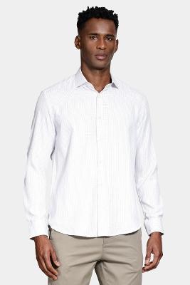 Camisa Aramis Manga Longa Slim Xadrez Branco Com Lilas