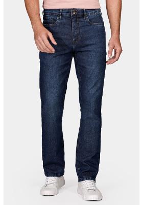 Calça Jeans Regular Escura Estonada Azul Escuro