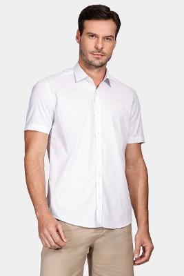 Camisa Manga Curta Cosmo Slim Tricoline Micro Xadrez Classic Branco Com Azul Claro