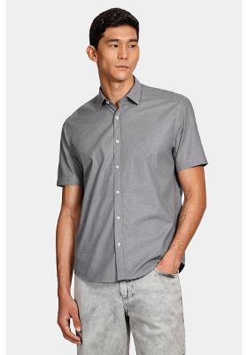 Camisa Manga Curta Slim Fil a Fil Antilia Cinza Médio