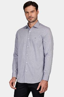 Camisa Slim Tricoline Maquinetada Azul