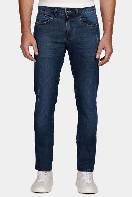 Calça Jeans Slim Destroyed Azul
