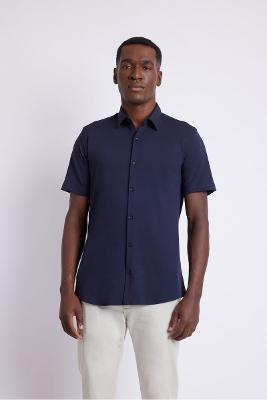 Camisa Aramis Manga Curta Cosmo Slim Malha Lisa Marinho