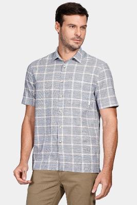 Camisa Aramis Regular Ampla Flame Xadrez Azul Com Natural