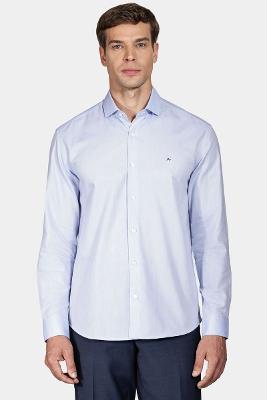 Camisa Regular de Tricoline Texturizada Azul Claro