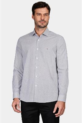 Camisa Aramis Slim Tricoline Micro Xadrez Branco Com Preto