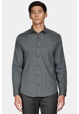 Camisa Regular Tricoline Micro Xadrez Verde Com Branco