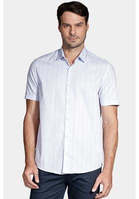 Camisa Regular Xadrez Fine Line Azul Claro Com Branco