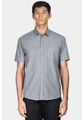 Camisa Manga Curta Cosmo Regular Fil a Fil Antilia Com Bolso Cinza Médio