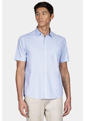 Camisa Manga Curta Cosmo Regular Fil a Fil Antilia Com Bolso Azul Claro